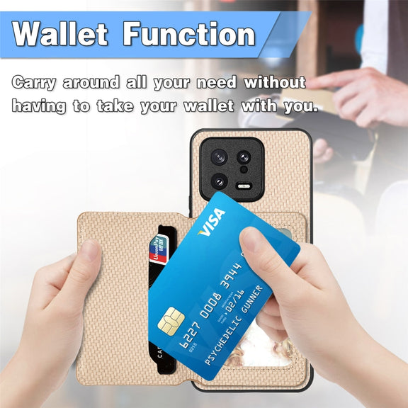 For Xiaomi 14 Pro Carbon Fiber Magnetic Card Bag Phone Case(Brown)