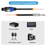 JUNSUNMAY Speakon Male to 6.35mm Male Audio Speaker Adapter Cable with Snap Lock, Length:6FT
