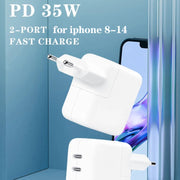 35W PD3.0 USB-C / Type-C Dual Port Charger with 2m Type-C to 8 Pin Data Cable, EU Plug