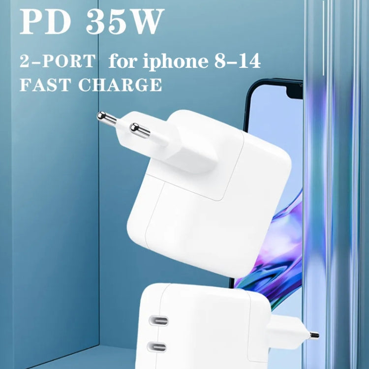 35W PD3.0 USB-C / Type-C Dual Port Charger with 2m Type-C to 8 Pin Data Cable, EU Plug