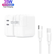 35W PD3.0 USB-C / Type-C Dual Port Charger with 2m Type-C to Type-C Data Cable, US Plug