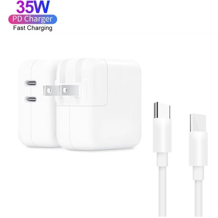35W PD3.0 USB-C / Type-C Dual Port Charger with 2m Type-C to Type-C Data Cable, US Plug