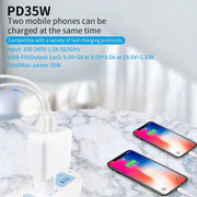 35W PD3.0 USB-C / Type-C Dual Port Charger with 2m Type-C to Type-C Data Cable, US Plug