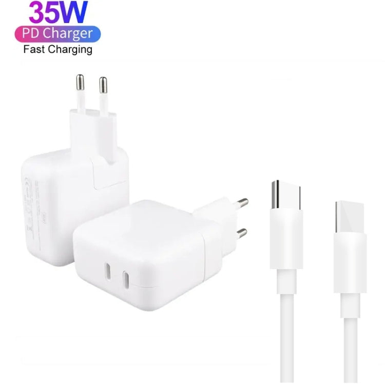 35W PD3.0 USB-C / Type-C Dual Port Charger with 2m Type-C to Type-C Data Cable, EU Plug - free shipping - PMC Jewellery - Order now!