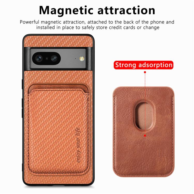 For Google Pixel 7 Carbon Fiber Leather Card Magsafe Phone Case(Brown) - Google Cases by PMC TechLife | Online Shopping South Africa | PMC TechLife | Buy Now Pay Later Mobicred