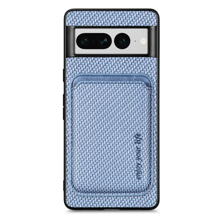 For Google Pixel 7 Pro Carbon Fiber Leather Card Magsafe Phone Case(Blue) - free shipping - PMC TechLife - Order now!
