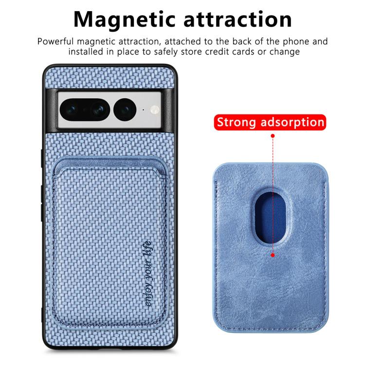 For Google Pixel 7 Pro Carbon Fiber Leather Card Magsafe Phone Case(Blue) - free shipping - PMC TechLife - Order now!