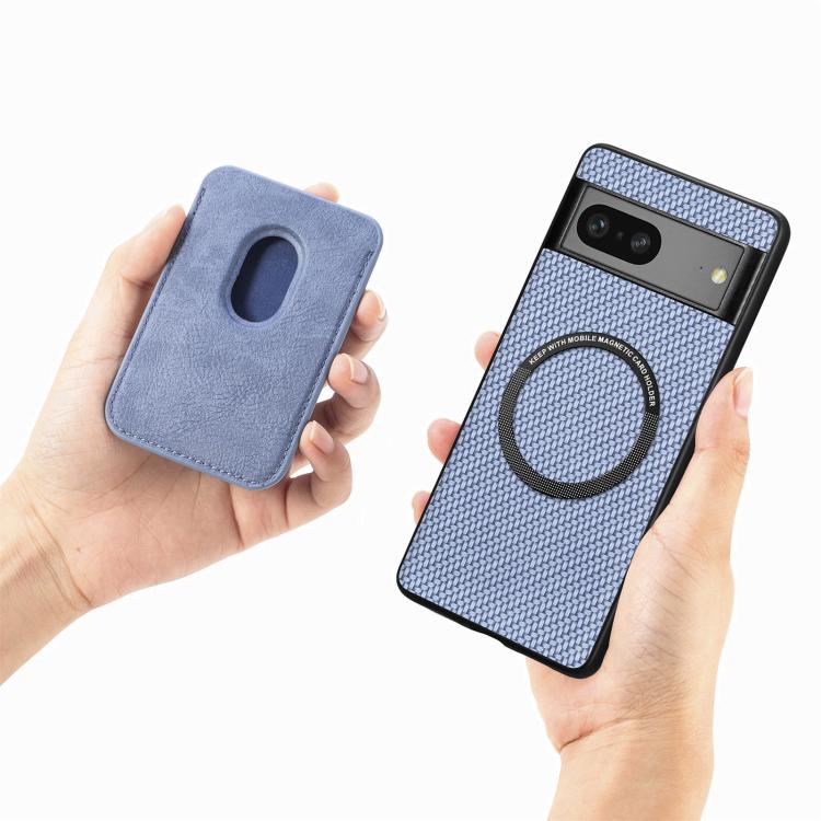 For Google Pixel 7 Carbon Fiber Leather Card Magsafe Phone Case(Khaki)