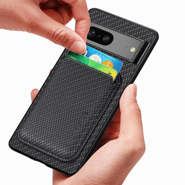 For Google Pixel 7 Carbon Fiber Leather Card Magsafe Phone Case(Brown)