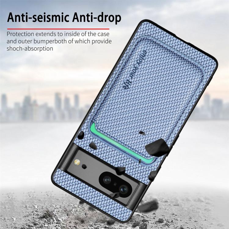 For Google Pixel 7 Carbon Fiber Leather Card Magsafe Phone Case(Khaki)