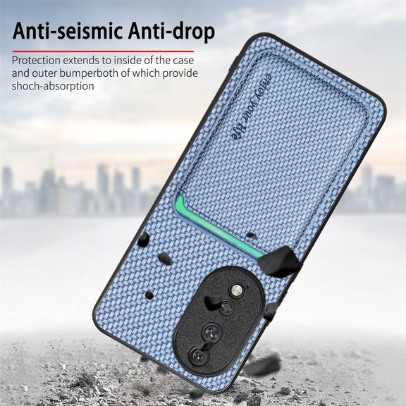 For Honor 80 Pro Carbon Fiber Leather Card Magsafe Phone Case(Khaki)