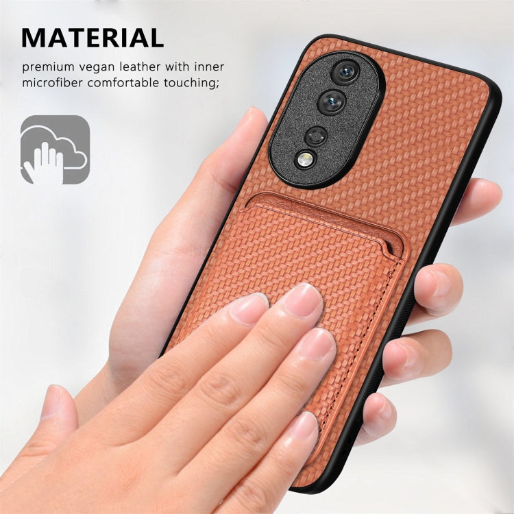 For Honor 80 Pro Carbon Fiber Leather Card Magsafe Phone Case(Khaki)