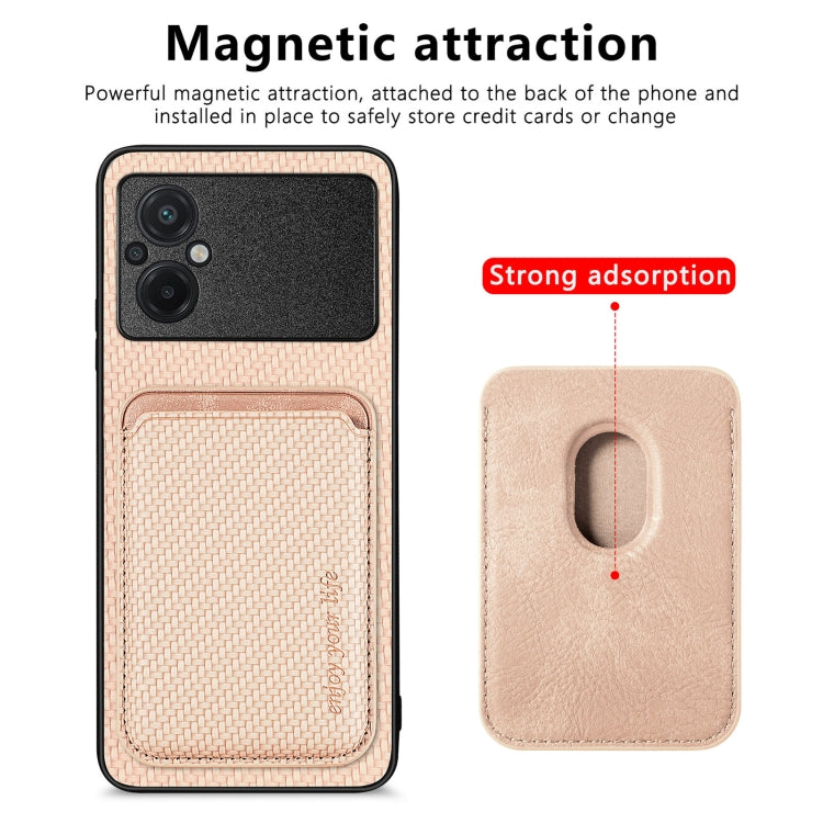 For Xiaomi POCO M5 4G Carbon Fiber Leather Card Magsafe Phone Case(Khaki) - Xiaomi Cases by PMC TechLife | Online Shopping South Africa | PMC TechLife