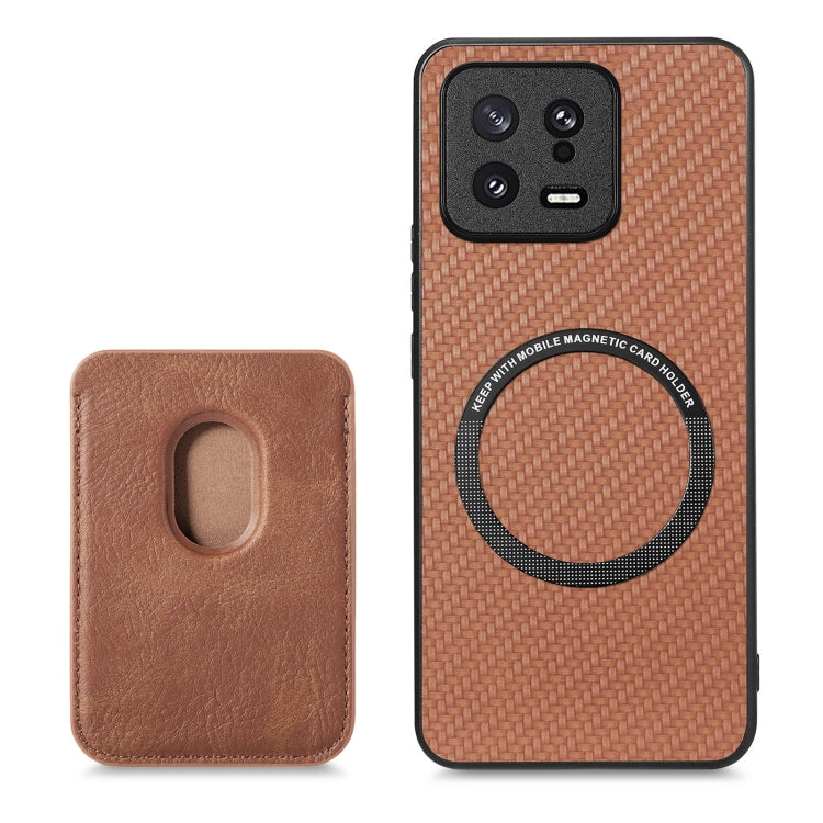For Xiaomi 13 Carbon Fiber Leather Card Magsafe Phone Case(Brown) - 13 Cases by PMC TechLife | Online Shopping South Africa | PMC TechLife