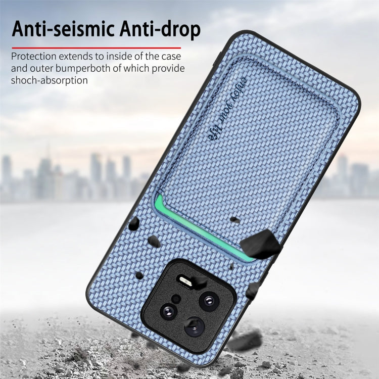 For Xiaomi POCO M5 4G Carbon Fiber Leather Card Magsafe Phone Case(Khaki) - Xiaomi Cases by PMC TechLife | Online Shopping South Africa | PMC TechLife