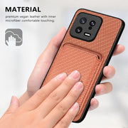 For Xiaomi POCO M5 4G Carbon Fiber Leather Card Magsafe Phone Case(Khaki)