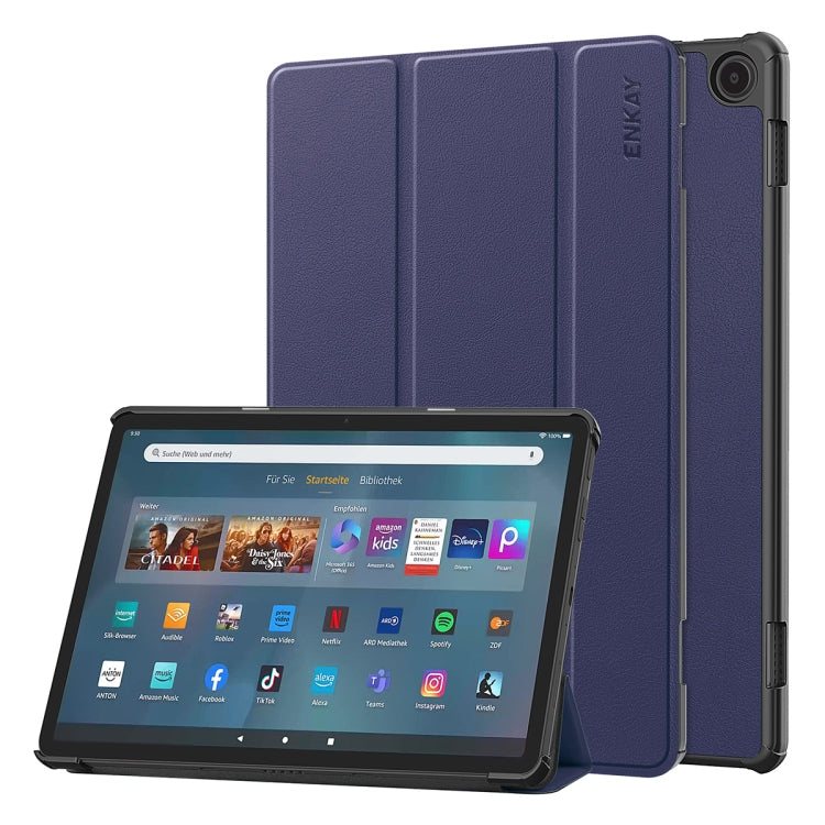 For Amazon Fire Max 11 ENKAY Tri-fold Custer Texture Leather Smart Tablet Case(Dark Blue) - Amazon by ENKAY | Online Shopping South Africa | PMC TechLife | Buy Now Pay Later Mobicred