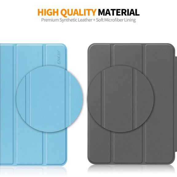 For Amazon Fire HD 10 2023 ENKAY ENKAY Tri-fold Custer Texture Leather Smart Tablet Case(Grey)