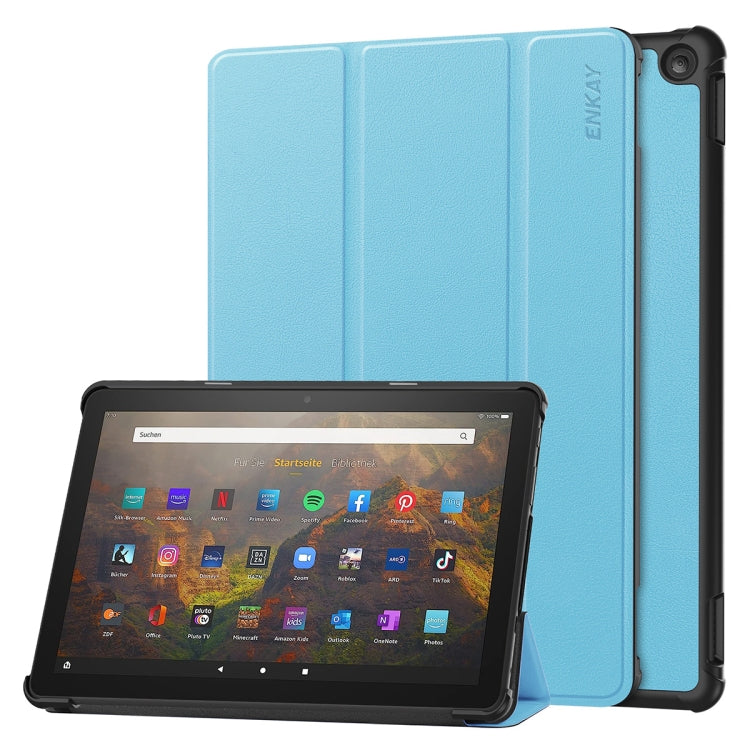 For Amazon Fire HD 10 2023 ENKAY ENKAY Tri-fold Custer Texture Leather Smart Tablet Case(Light Blue) - Amazon by ENKAY | Online Shopping South Africa | PMC TechLife | Buy Now Pay Later Mobicred