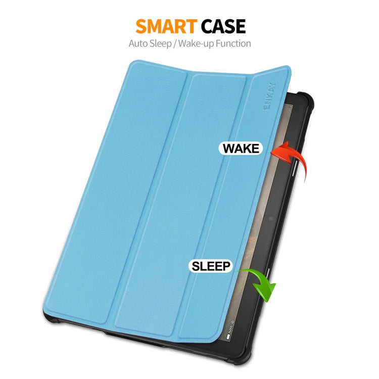 For Amazon Fire HD 10 2023 ENKAY ENKAY Tri-fold Custer Texture Leather Smart Tablet Case(Light Blue) - Amazon by ENKAY | Online Shopping South Africa | PMC TechLife | Buy Now Pay Later Mobicred