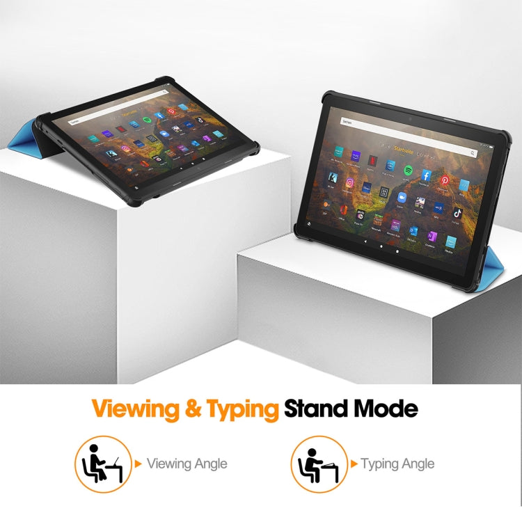 For Amazon Fire HD 10 2023 ENKAY ENKAY Tri-fold Custer Texture Leather Smart Tablet Case(Light Blue) - Amazon by ENKAY | Online Shopping South Africa | PMC TechLife | Buy Now Pay Later Mobicred