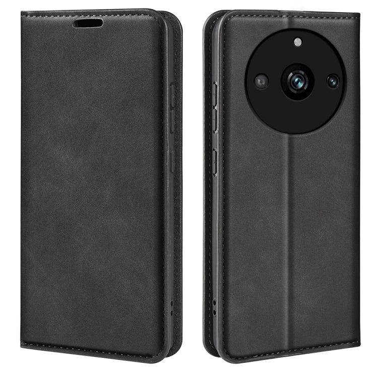 For Realme 11 Pro Retro-skin  Magnetic Suction Leather Phone Case(Black) - OPPO Cases by PMC TechLife | Online Shopping South Africa | PMC TechLife | Buy Now Pay Later Mobicred