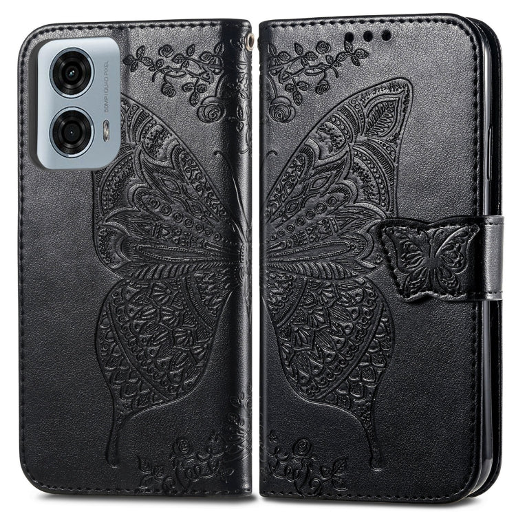For Motorola Moto G24 Power Butterfly Love Flower Embossed Leather Phone Case(Black)