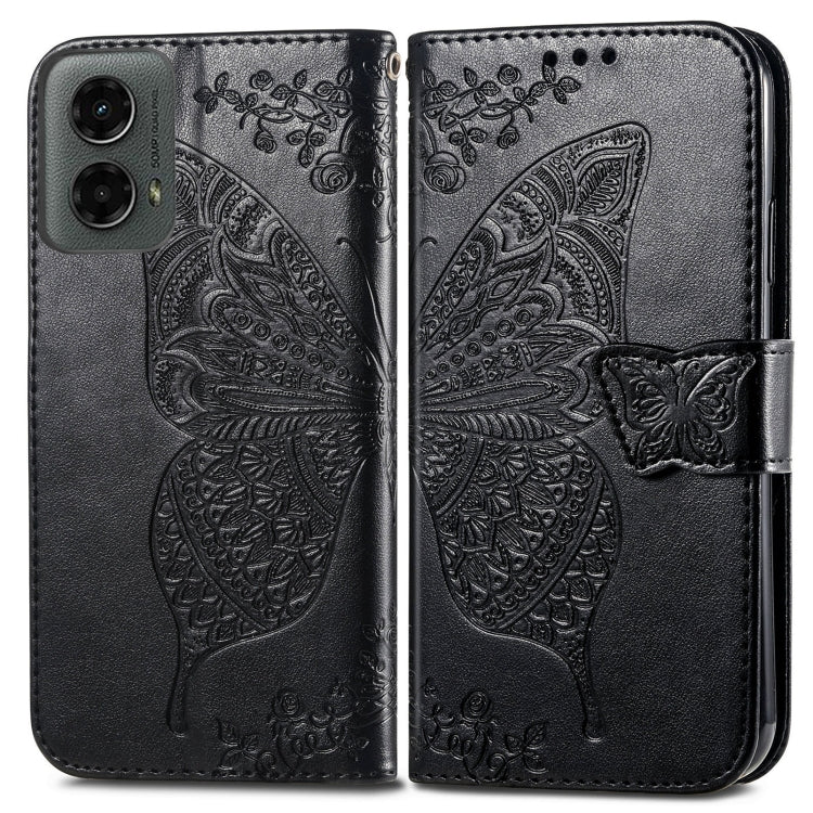 For Motorola Moto G 5G 2024 Butterfly Love Flower Embossed Leather Phone Case(Black) - free shipping - PMC Jewellery - Order now!