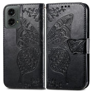 For Motorola Moto G 5G 2024 Butterfly Love Flower Embossed Leather Phone Case(Black)