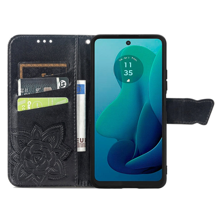 For Motorola Moto G 5G 2024 Butterfly Love Flower Embossed Leather Phone Case(Black)