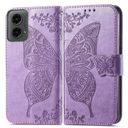 For Motorola Moto G 5G 2024 Butterfly Love Flower Embossed Leather Phone Case(Light Purple)