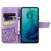 For Motorola Moto G 5G 2024 Butterfly Love Flower Embossed Leather Phone Case(Light Purple)
