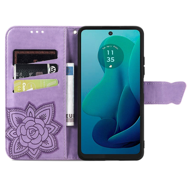 For Motorola Moto G 5G 2024 Butterfly Love Flower Embossed Leather Phone Case(Light Purple)