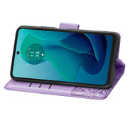 For Motorola Moto G 5G 2024 Butterfly Love Flower Embossed Leather Phone Case(Light Purple)