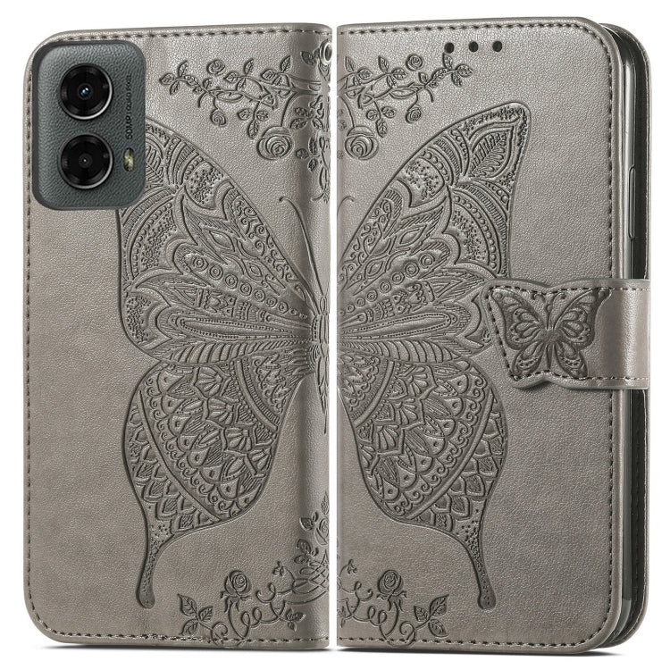 For Motorola Moto G 5G 2024 Butterfly Love Flower Embossed Leather Phone Case(Gray)