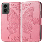 For Motorola Moto G 5G 2024 Butterfly Love Flower Embossed Leather Phone Case(Pink)