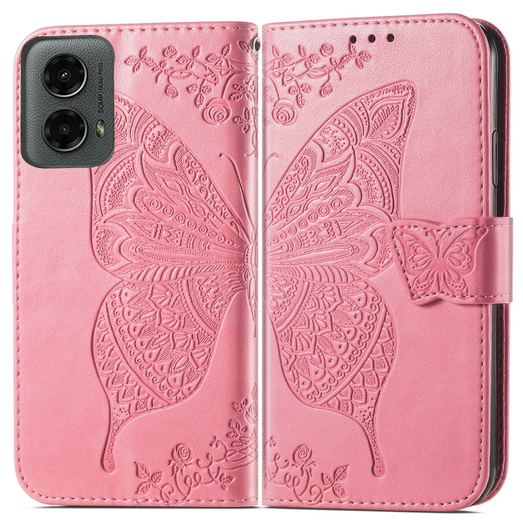 For Motorola Moto G 5G 2024 Butterfly Love Flower Embossed Leather Phone Case(Pink)