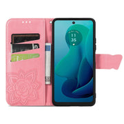 For Motorola Moto G 5G 2024 Butterfly Love Flower Embossed Leather Phone Case(Pink)