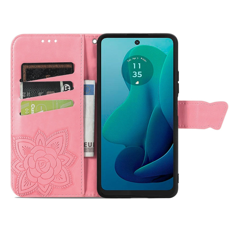 For Motorola Moto G 5G 2024 Butterfly Love Flower Embossed Leather Phone Case(Pink)