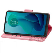 For Motorola Moto G 5G 2024 Butterfly Love Flower Embossed Leather Phone Case(Pink)