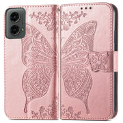 For Motorola Moto G 5G 2024 Butterfly Love Flower Embossed Leather Phone Case(Rose Pink)