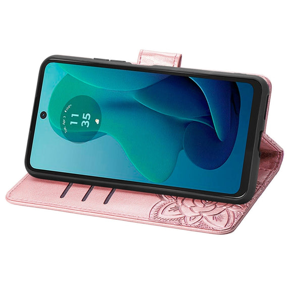 For Motorola Moto G 5G 2024 Butterfly Love Flower Embossed Leather Phone Case(Rose Pink)