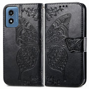 For Motorola Moto G  Play  2024 Butterfly Love Flower Embossed Leather Phone Case(Black)