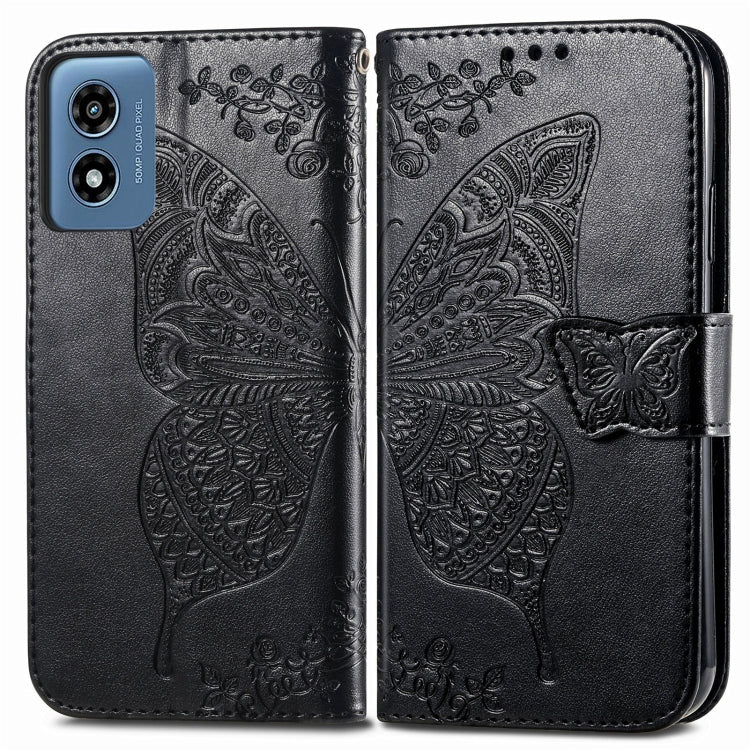 For Motorola Moto G  Play  2024 Butterfly Love Flower Embossed Leather Phone Case(Black)
