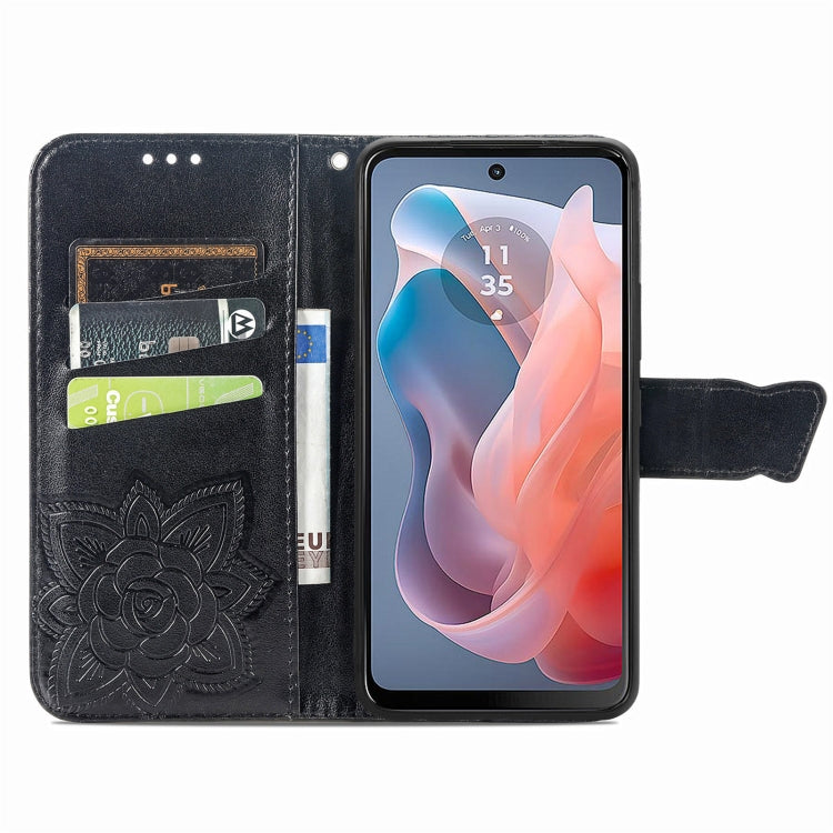 For Motorola Moto G  Play  2024 Butterfly Love Flower Embossed Leather Phone Case(Black)
