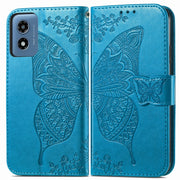 For Motorola Moto G  Play  2024 Butterfly Love Flower Embossed Leather Phone Case(Blue)