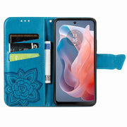 For Motorola Moto G  Play  2024 Butterfly Love Flower Embossed Leather Phone Case(Blue)