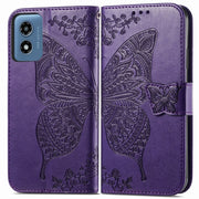 For Motorola Moto G  Play  2024 Butterfly Love Flower Embossed Leather Phone Case(Dark Purple)