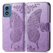 For Motorola Moto G  Play  2024 Butterfly Love Flower Embossed Leather Phone Case(Light Purple)