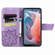 For Motorola Moto G  Play  2024 Butterfly Love Flower Embossed Leather Phone Case(Light Purple)